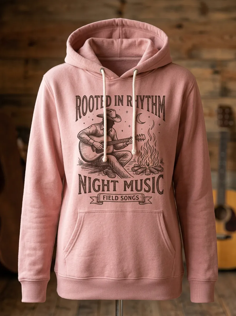 Country Music Cowboy Guitar Campfire Pullover Hoodie
