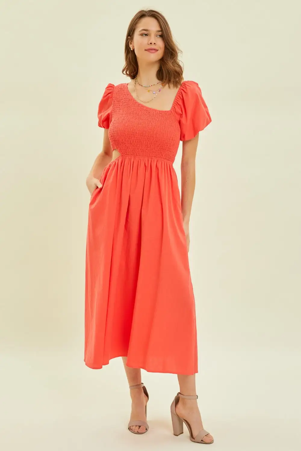 Modern Smocked Cotton Midi Dress