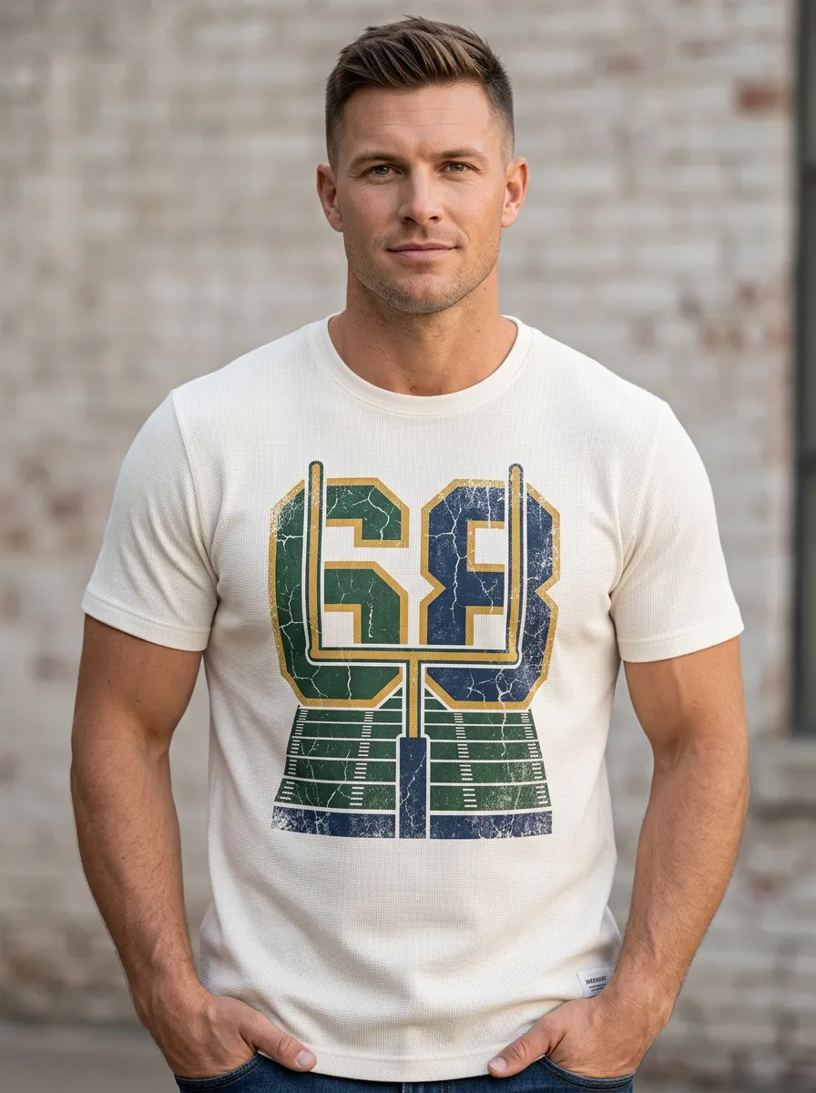 Men's Casual Football Ball Crew Neck Graphic T-Shirt
