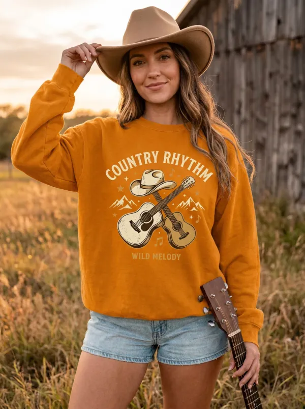 Cowboy-Hat Country Music Crewneck Sweatshirt