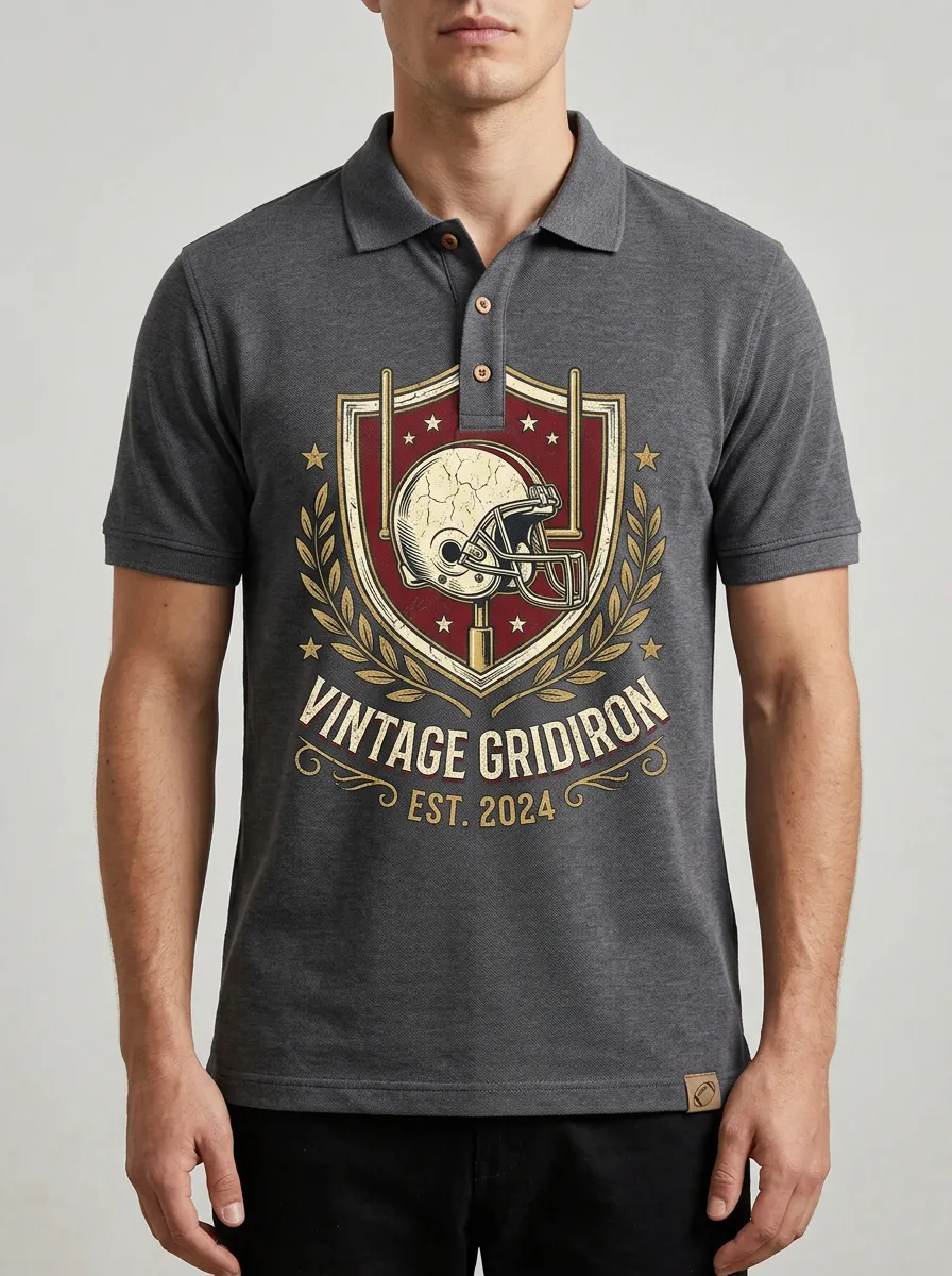 Men's American Football Lover Vintage Gridiron Helmet Graphic Polo Shirt