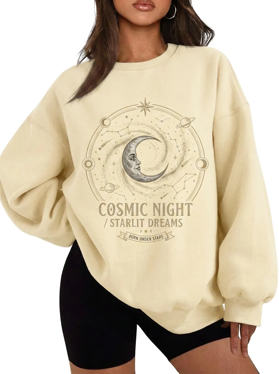 Women's Celestial Moon Starlit Dreams Printed T-shirt