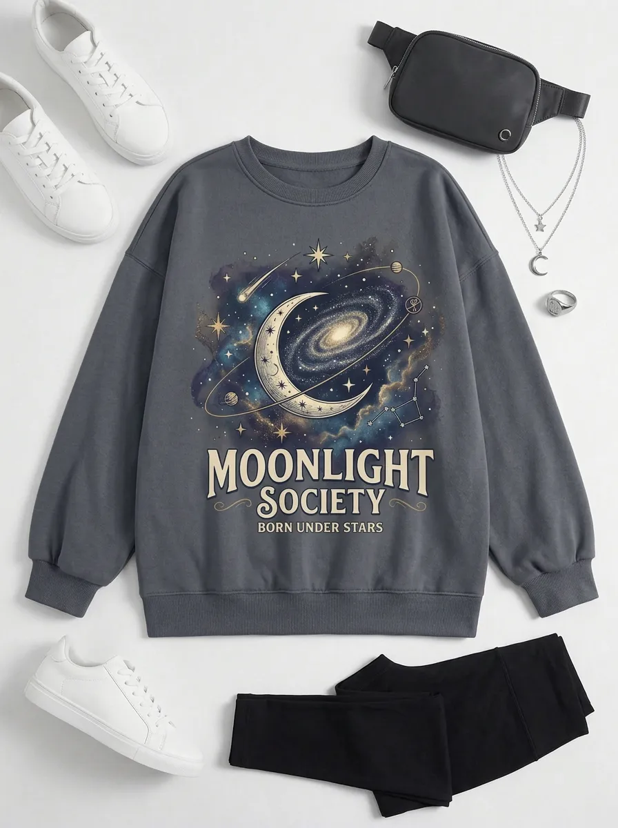 Women's Celestial Moonlight Society Galaxy Printed T-shirt