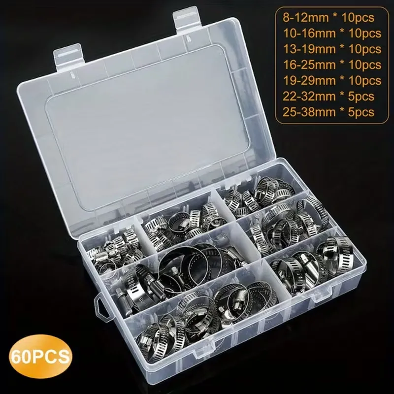 60-Piece Stainless Steel Hose Clamp Set