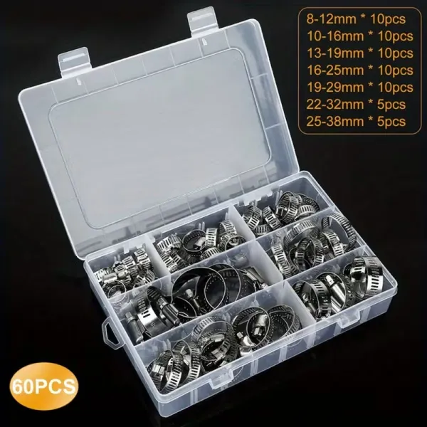 60-Piece Stainless Steel Hose Clamp Set