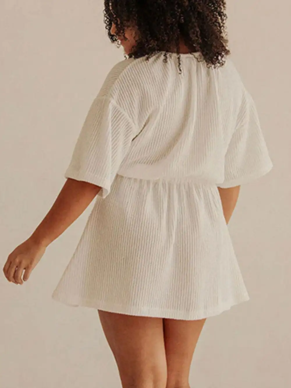 Relaxed Fit Short Sleeve Dress Swim Cover Up