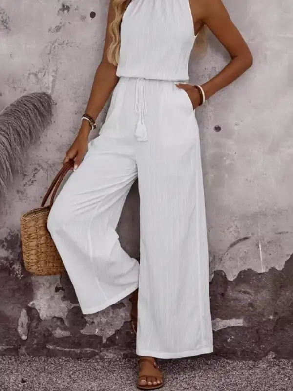 Plus Size Tassel Sleeveless Wide Leg Jumpsuit