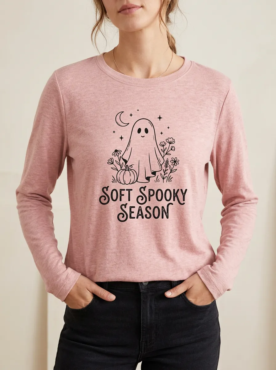 Ghost Pumpkin Halloween Cotton Linen Long Sleeve Top