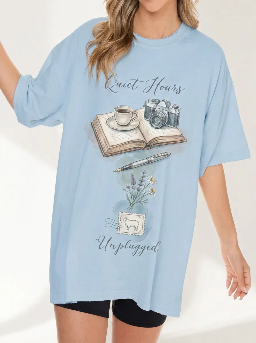 Women's Quiet Hours Book Camera Coffee Printed T-shirt