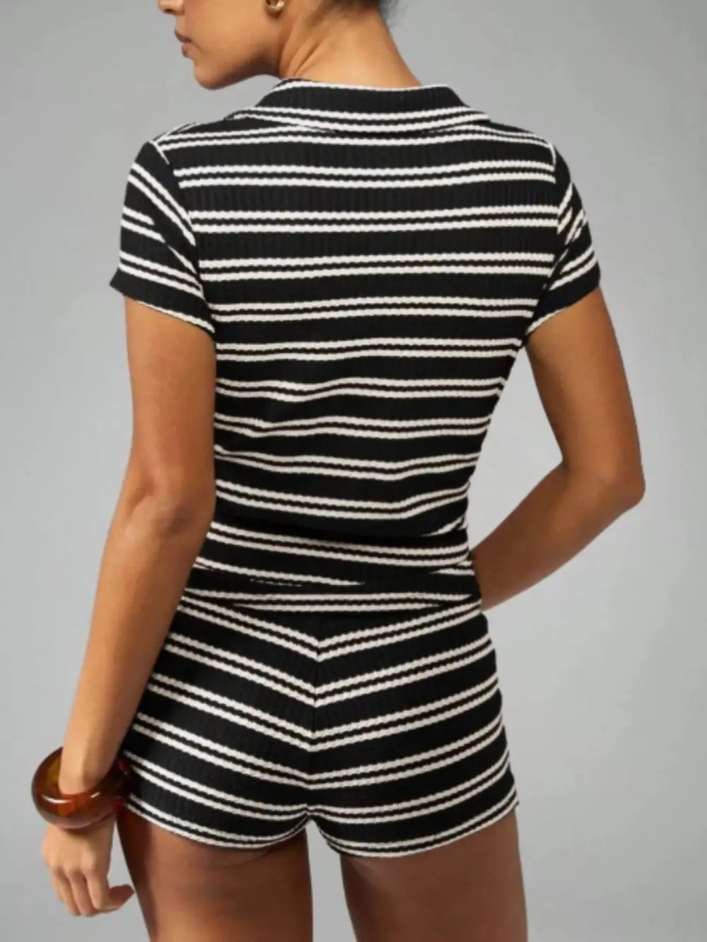 Striped Knit Short Sleeve Top Shorts Set