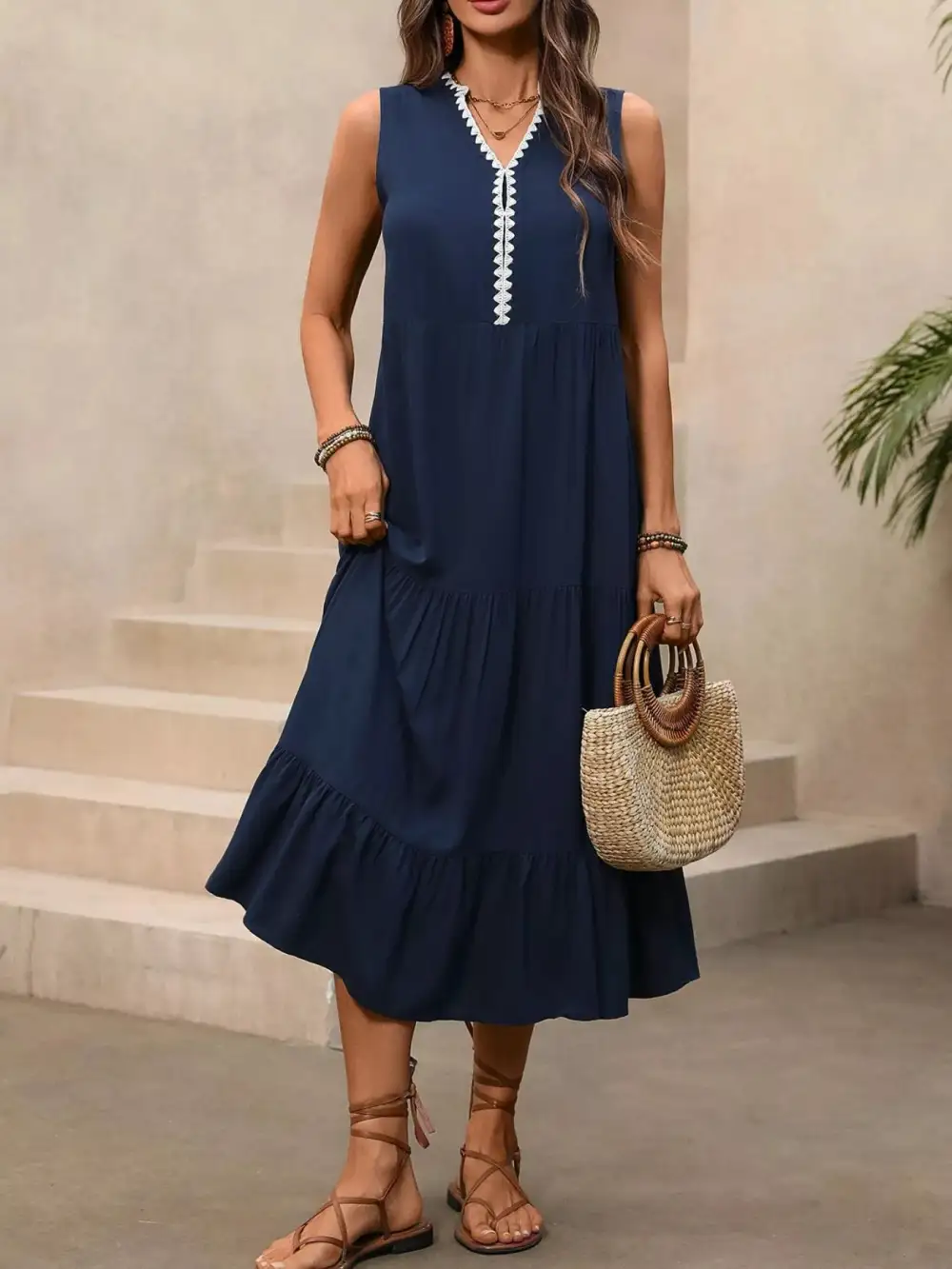 A Line Tiered Ruffle Casual Dress