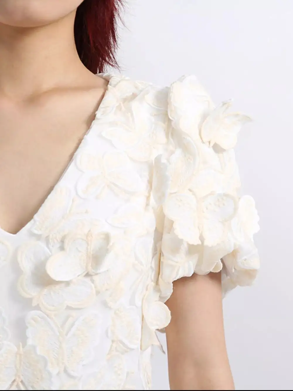 Butterfly Print V Neck Puff Sleeve Mini Dress