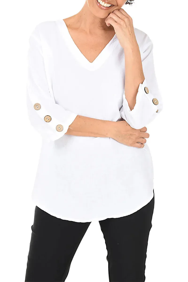 Triple Button Sleeve Crinkle Top