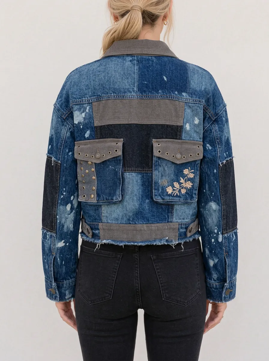 Women's Vintage Patchwork Floral Embroidered Denim Jacket