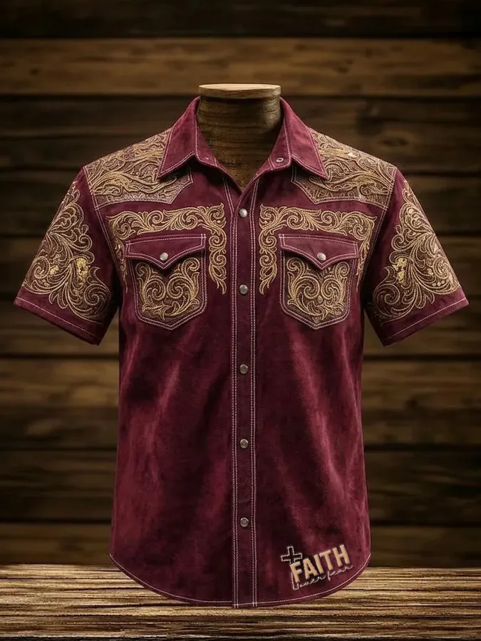 Men's Faith Western Style Printed Casual Short Sleeved Shirt