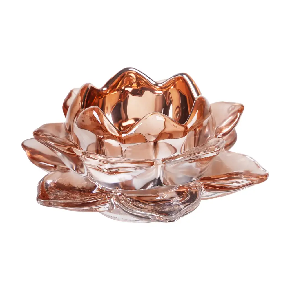 Pink Glass Tealight Holder With Reflective Interior