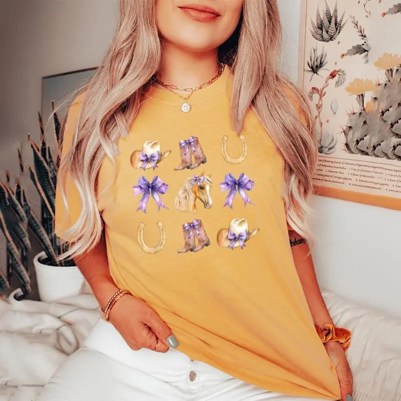 Western Girl Country Rodeo Purple Cowgirl Horse Coquette Bow Women's Oversized Comfort T-shirt