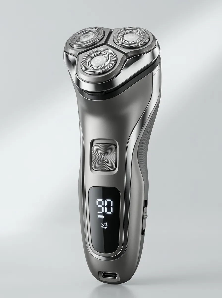 Rotary Triple-Head LED Display Electric Shaver for At-Home Grooming