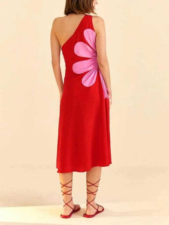 Positioned Floral Print Off Shoulder Midi Dress