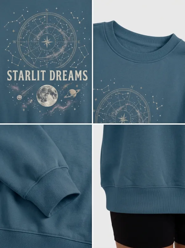 Women's Celestial Starlit Dreams Moon Constellation Printed T-shirt
