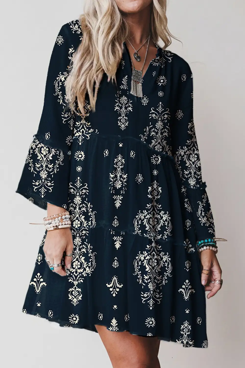 Smooth Finish Floral Printed Mini Dress