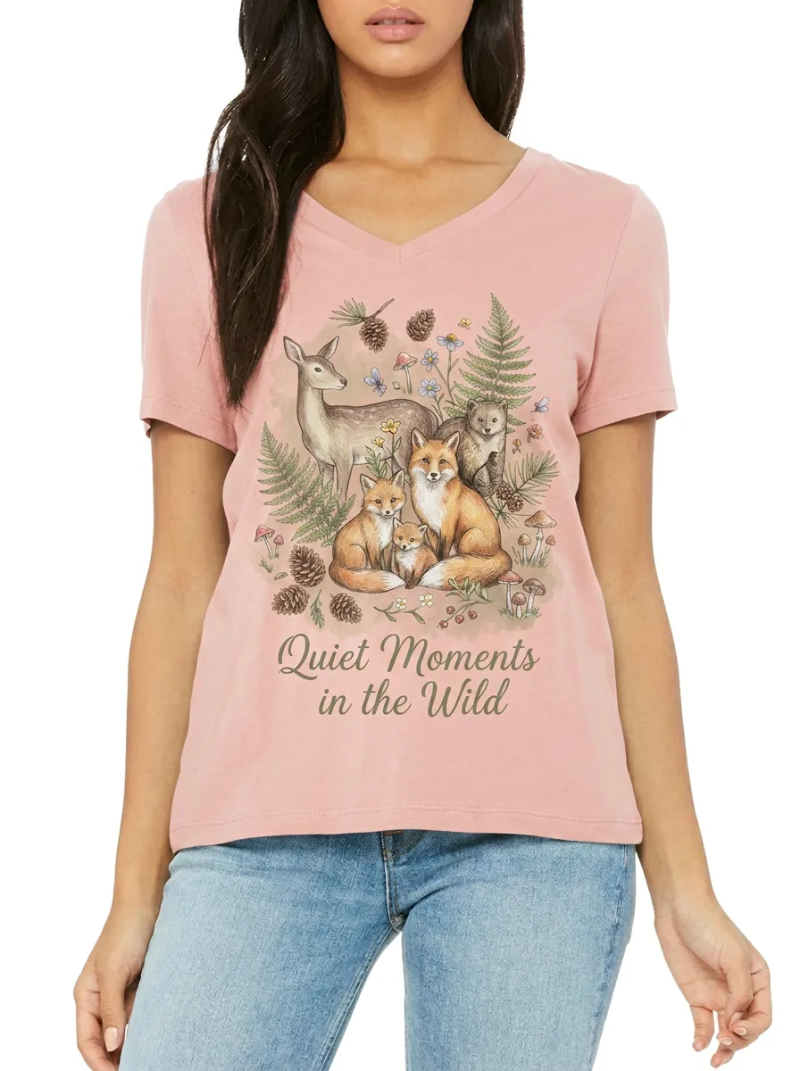 Women's Nature Lover Forest Animals Printed V-neck T-shirt