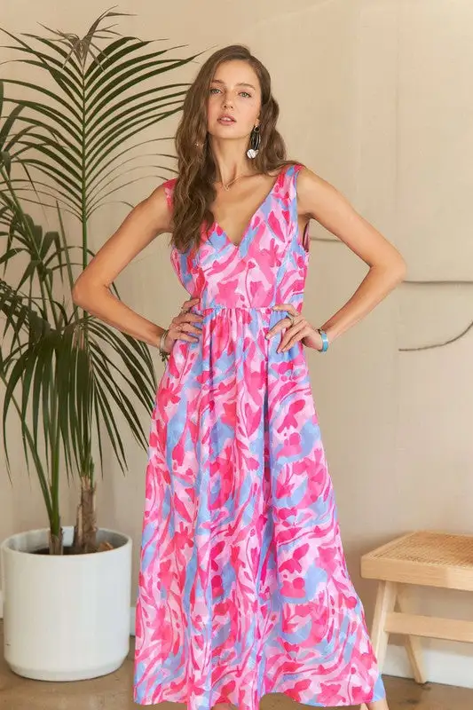 Classic V-Neck Floral Maxi Dress