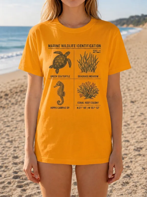 Women's Marine Biology Lover Sea Turtle Coral Printed T-shirt