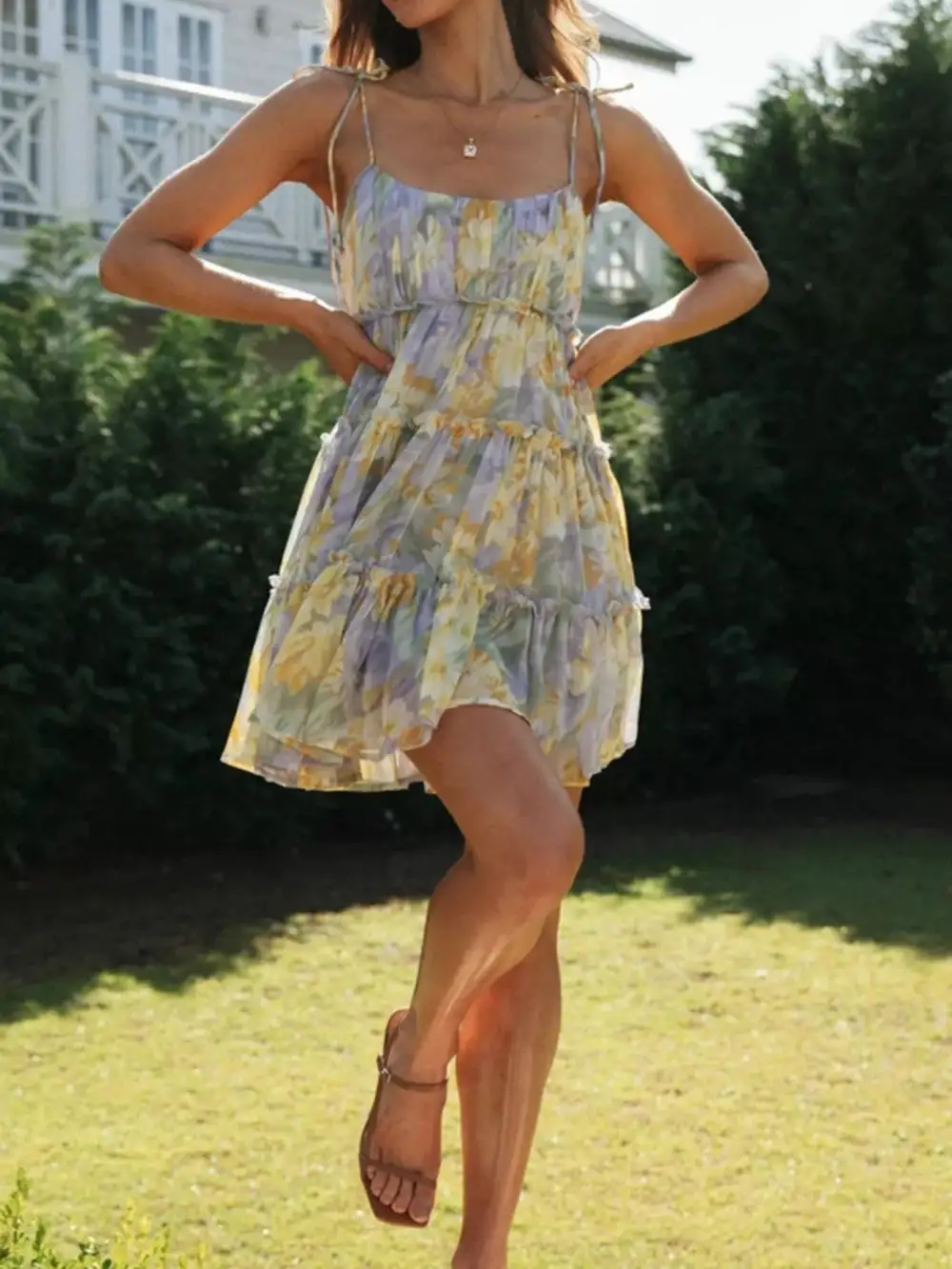 Relaxed Shape Floral Printed Ruffle Mini Dress