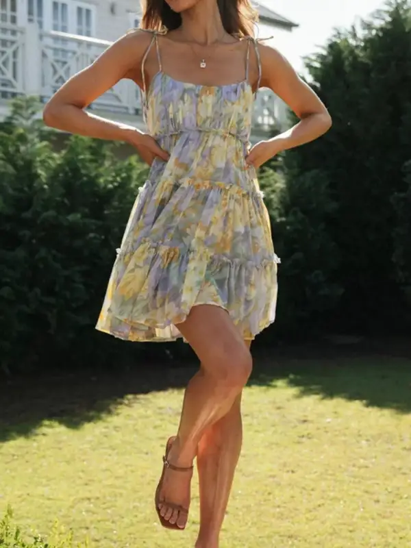 Relaxed Shape Floral Printed Ruffle Mini Dress