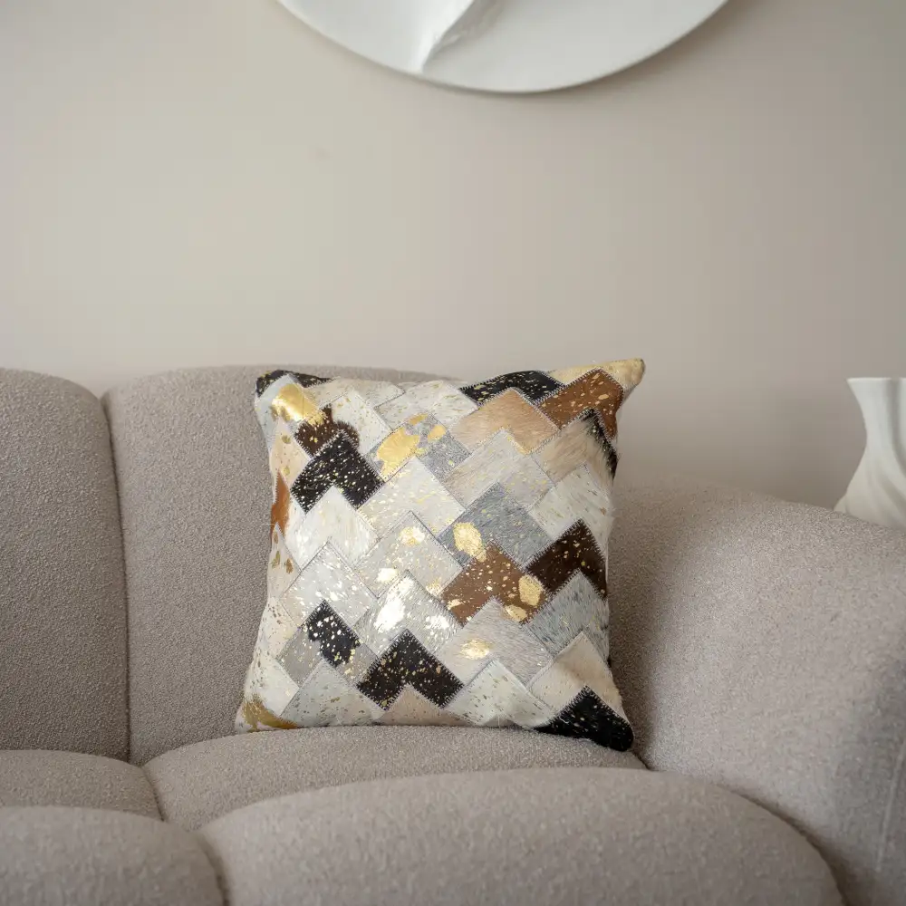 Gilded Leather Accent Cushion Cover
