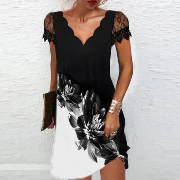 Scalloped Neck Short-Sleeve Mini Dress