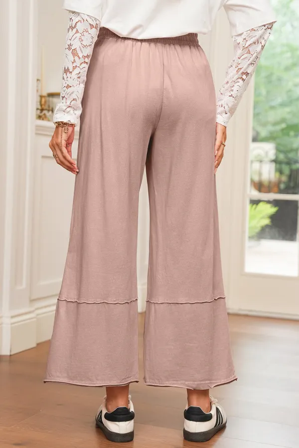 Relaxed Floral Wide Leg Cropped Pocketed Casual Pants
