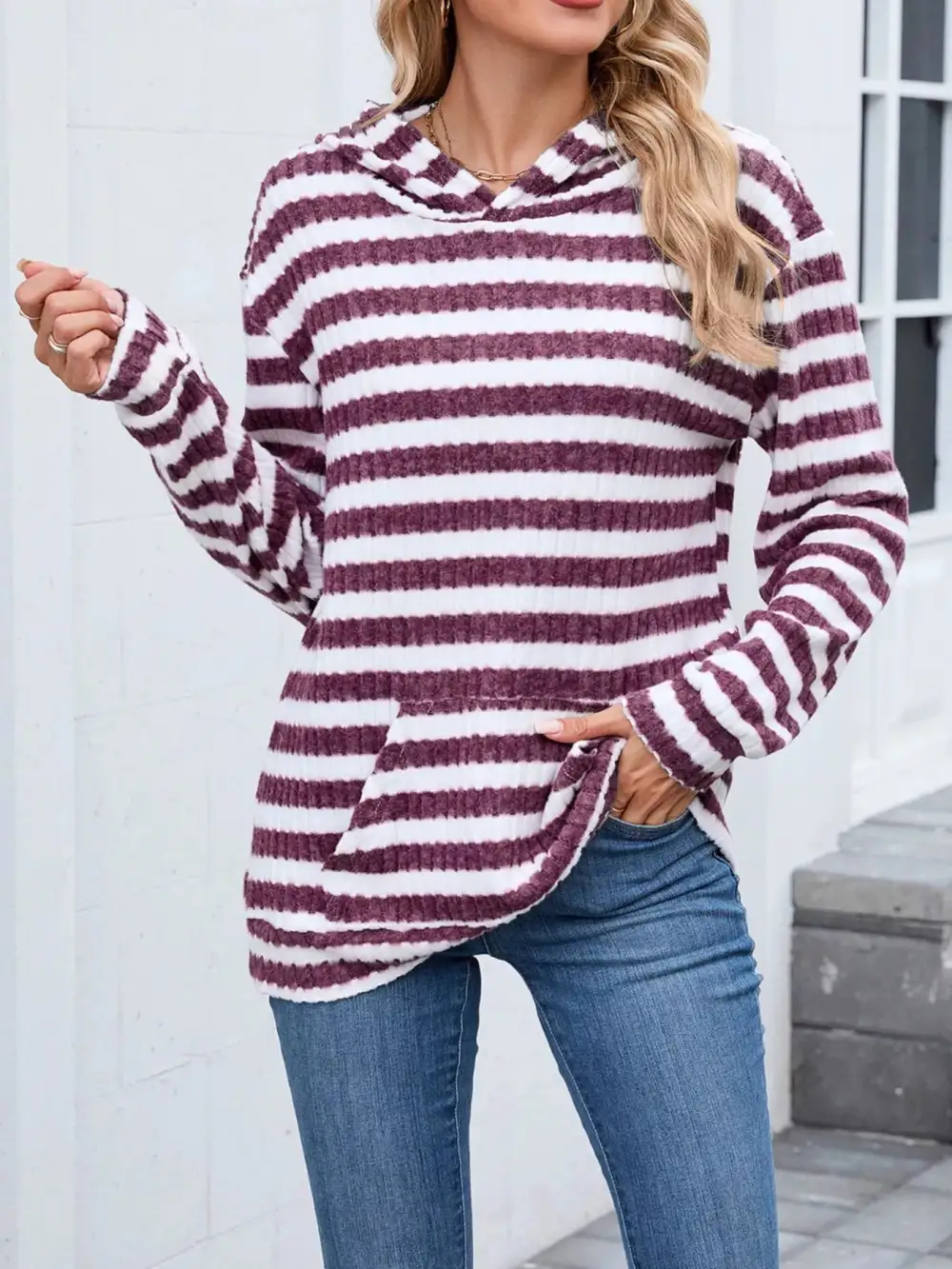 Pocketed Striped Hoodie