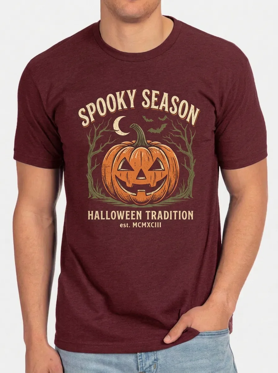 Men's Halloween Spooky Season Pumpkin Bats Printed T-shirt