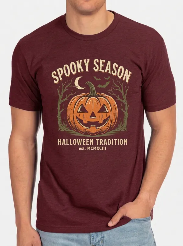 Men's Halloween Spooky Season Pumpkin Bats Printed T-shirt