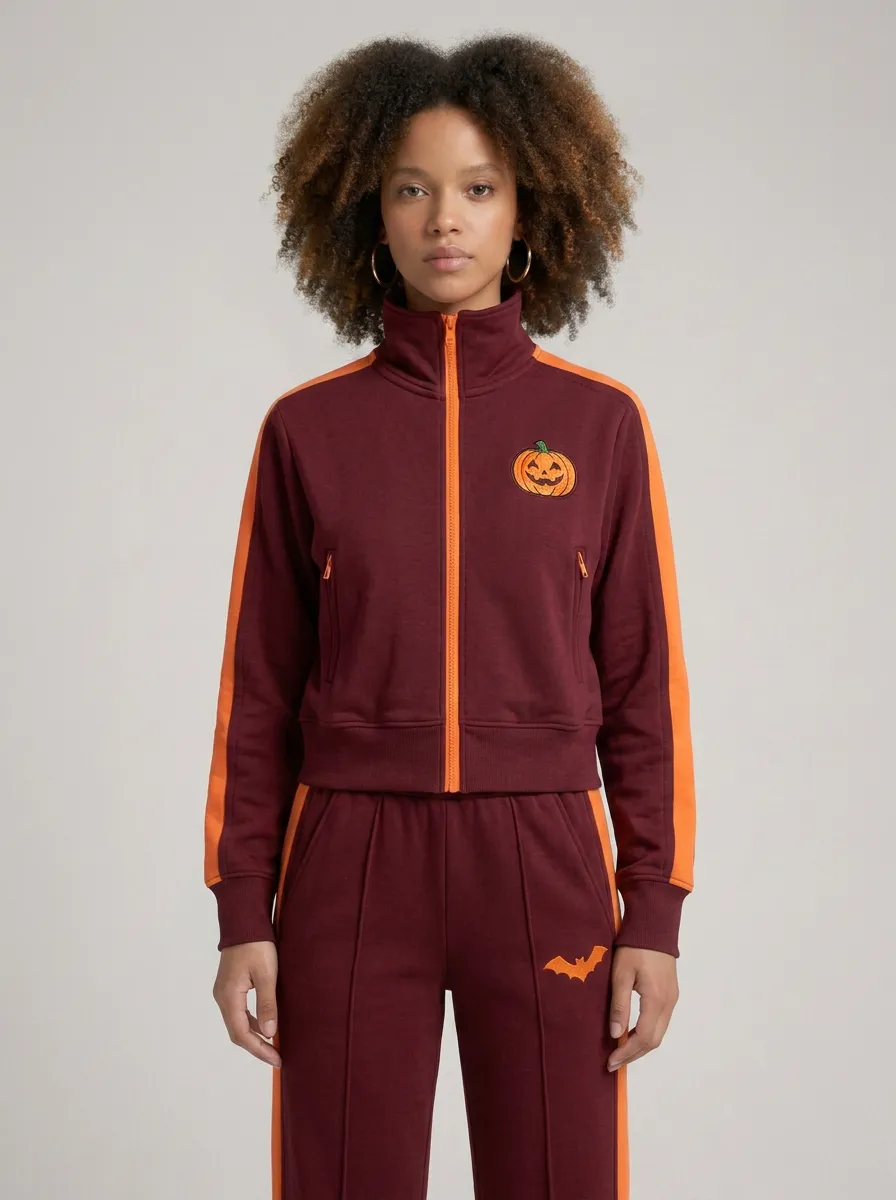Women's Halloween Pumpkin Bat Printed Tracksuit