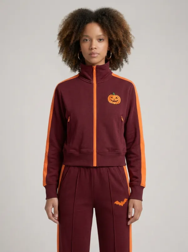 Women's Halloween Pumpkin Bat Printed Tracksuit