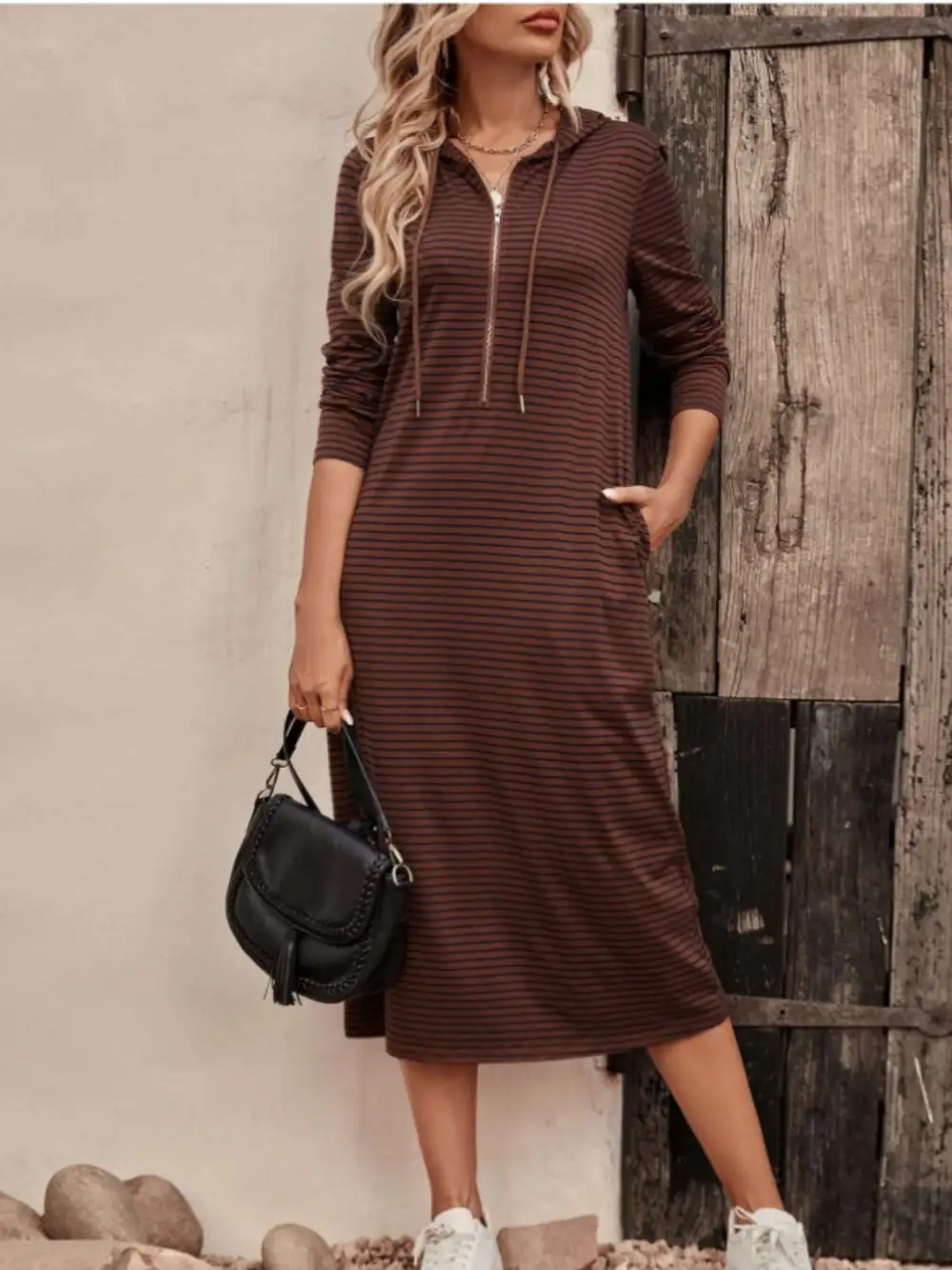 Zip Front Striped Dress