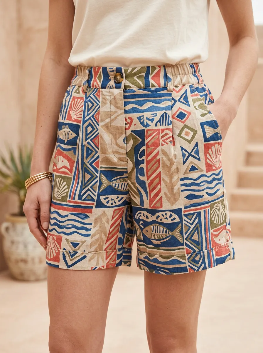 Women's Beach Vacation Fish Shell Geometric Printed Shorts