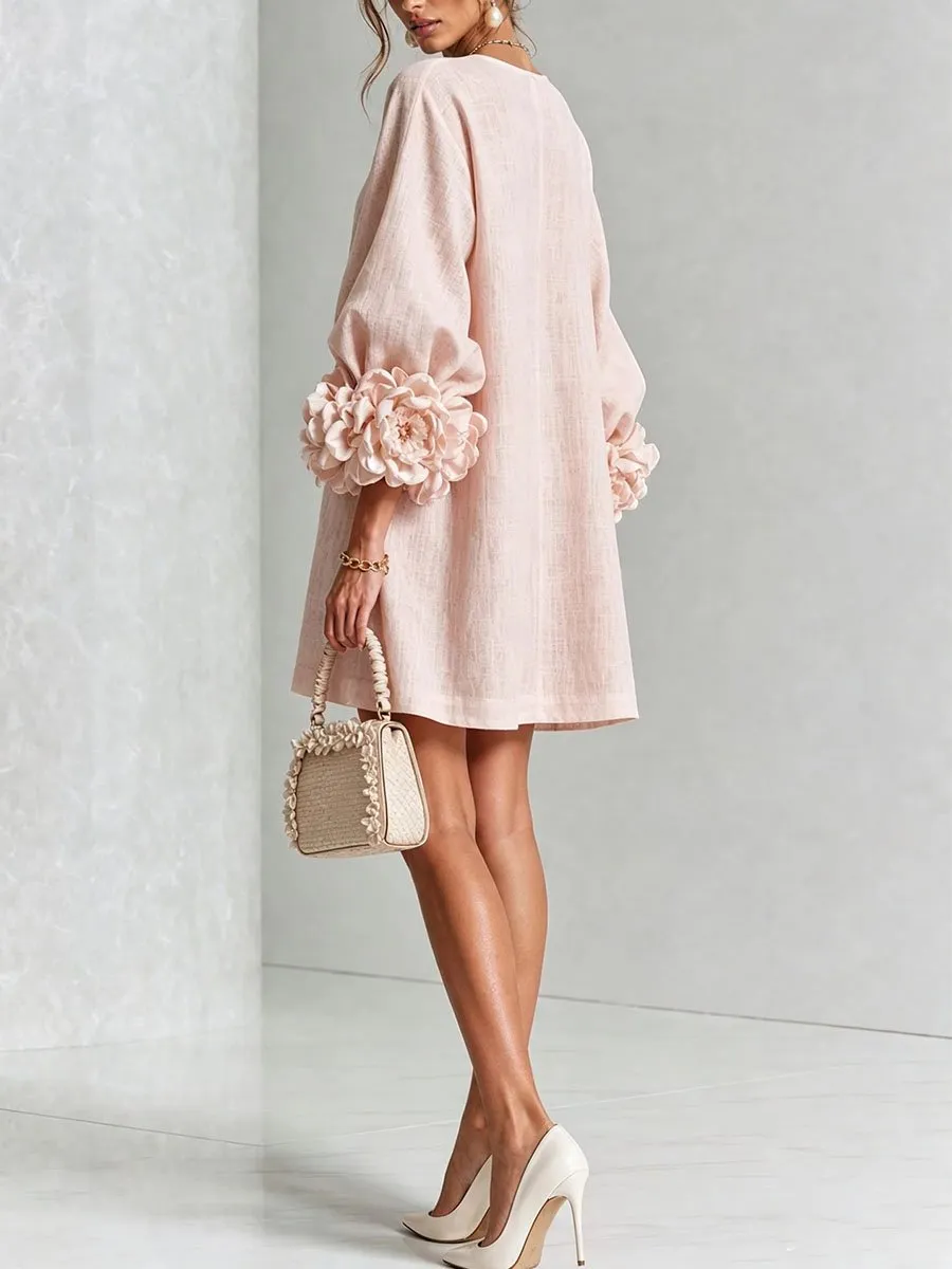 Printed 3D Floral Button-Front Mini Dress