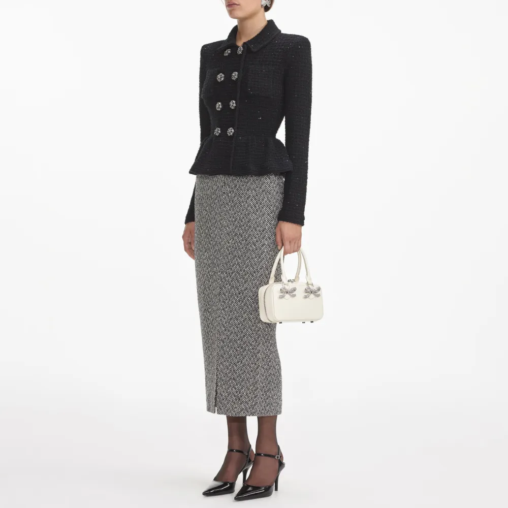 Black Textured Knit Peplum Jacket