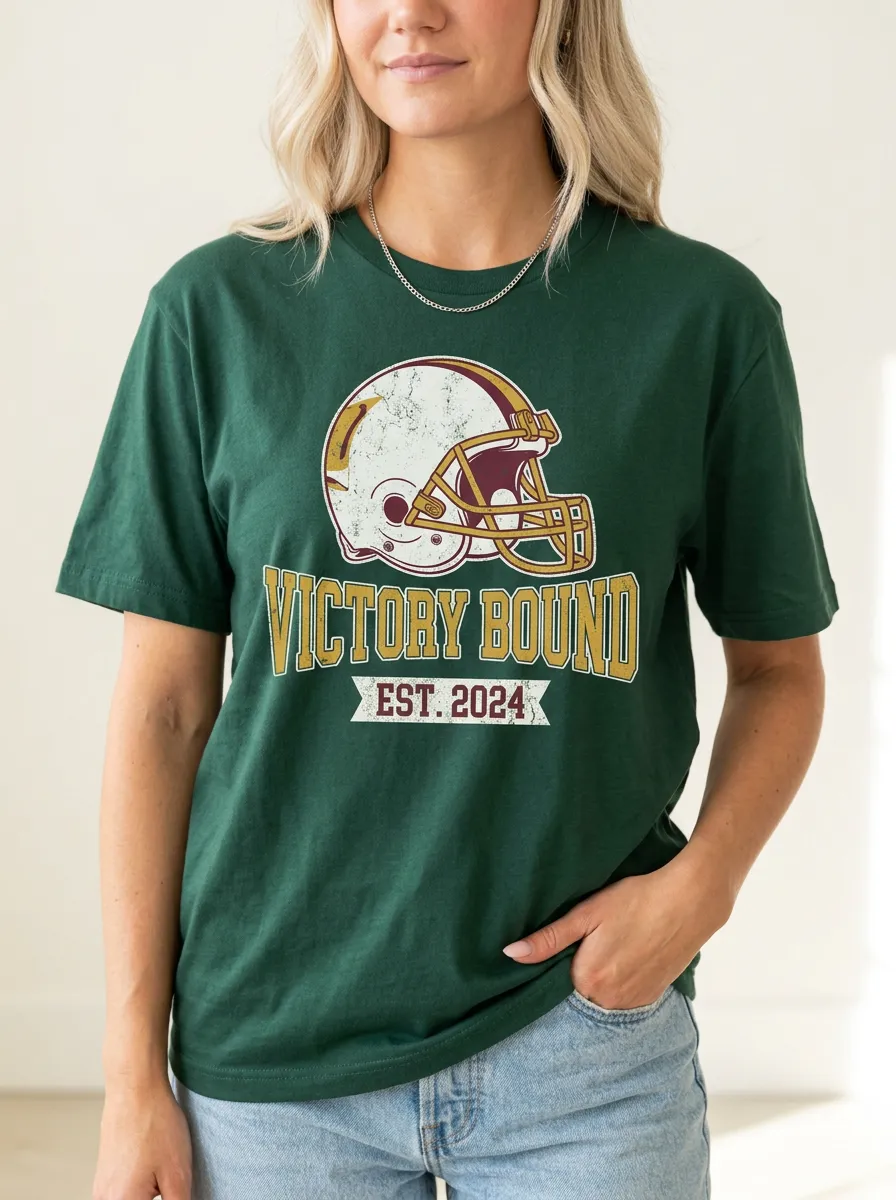 Women's Game Day Inspired Helmet Football Ball Crew Neck Graphic T-Shirt