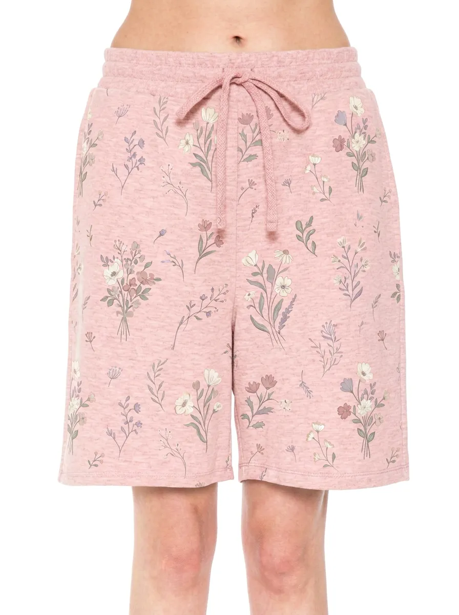 Women's Botanical Floral Pattern Printed Drawstring Shorts
