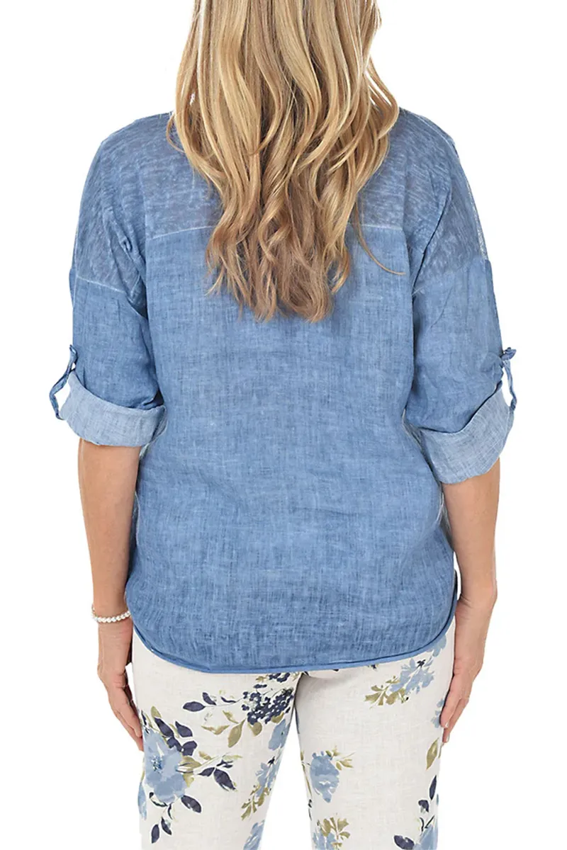 Roll-Tab Linen Blouse