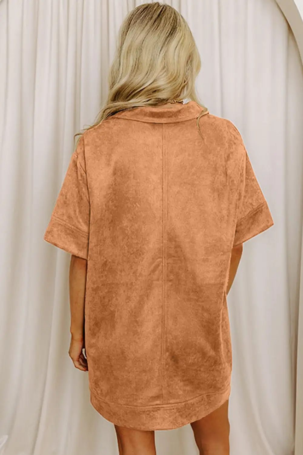V Neck Short Sleeve Collared Mini Dress
