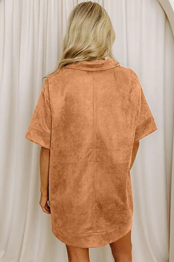 V Neck Short Sleeve Collared Mini Dress