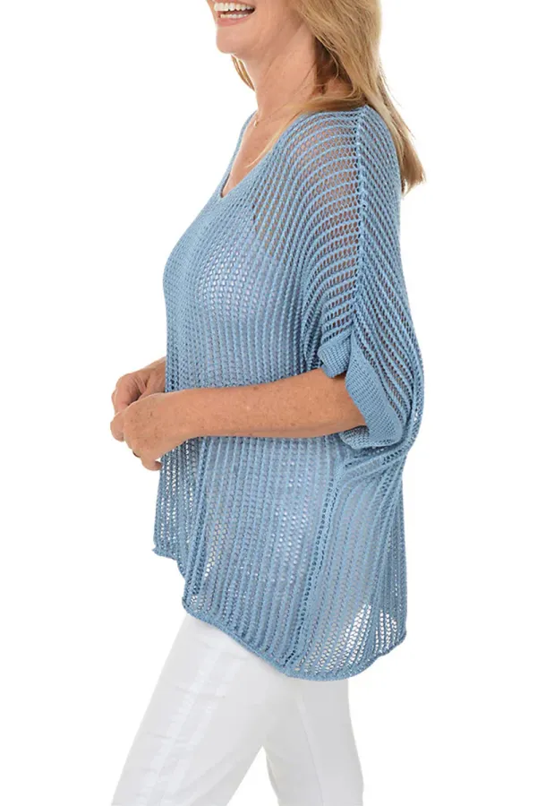 Open Knit Short Sleeve Sweater