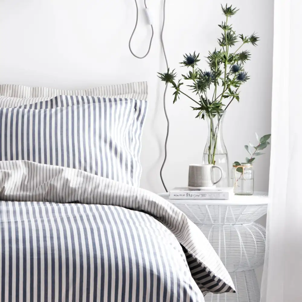 Textured Bedroom Reversible Stripe Cotton Duvet Cover Set
