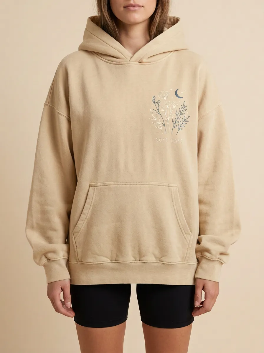 Relaxed Soft Days Floral Moon Hoodie